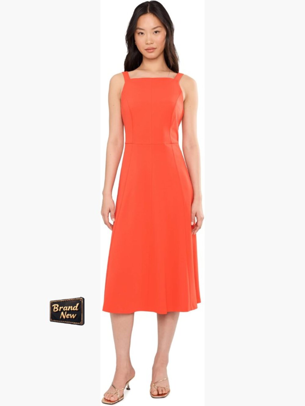 Sleeveless Square Neck A-Line Knee Length Scuba Crepe Dress